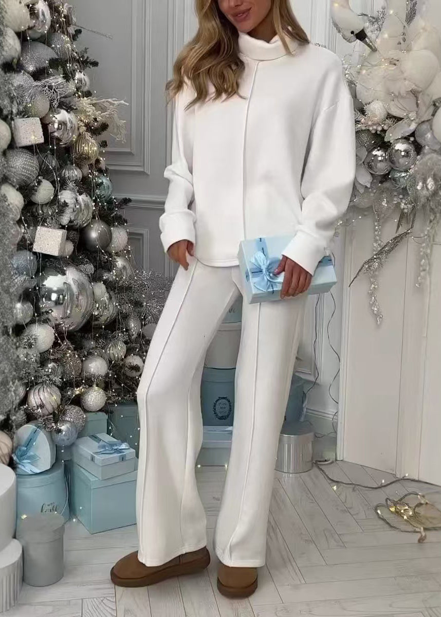 Grey Hign Neck Tops and Pants Cotton Two Piece Suit Set Spring