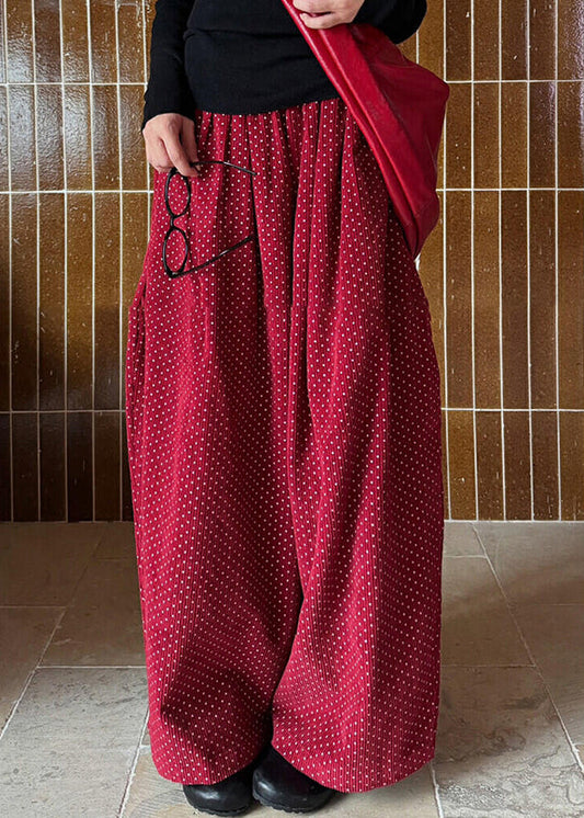 Red Dot Pockets High Waist Corduroy Wide Leg Pants Spring