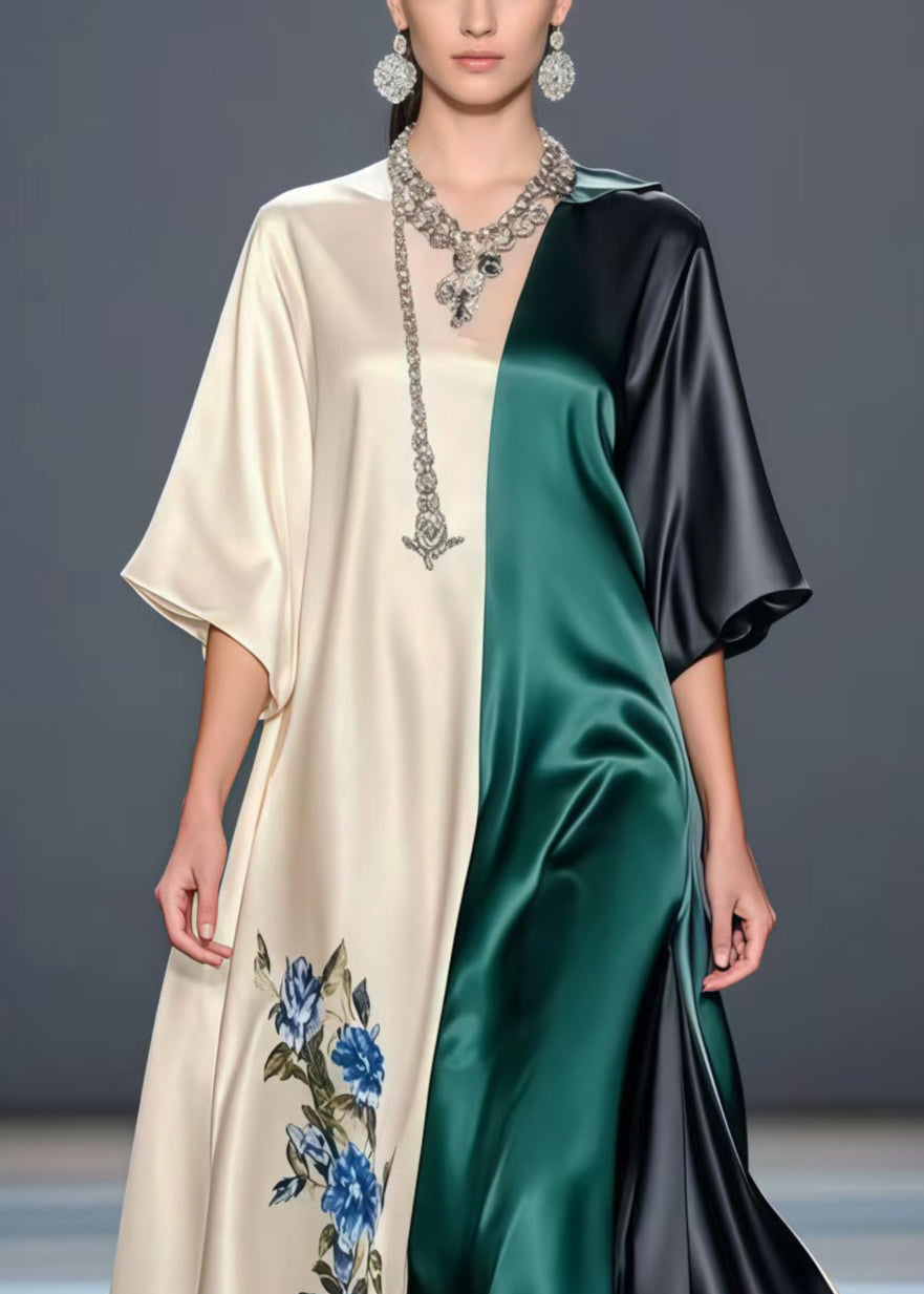 Asymmetrical Patchwork Draping Silk a Line Dress Summer