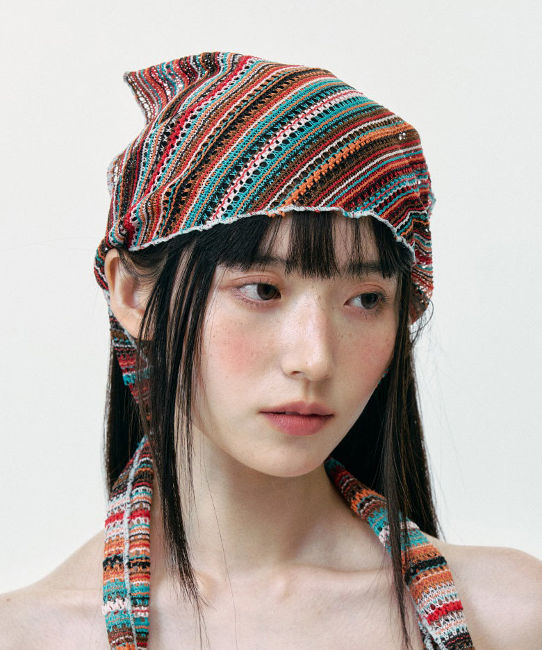 Thin Colored Striped Knitted Hollow Out Head Boonie Hat