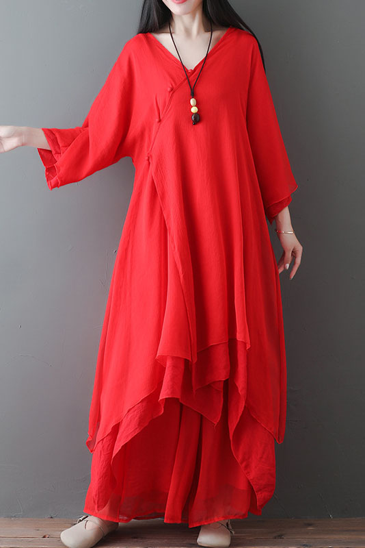 Spring Cotton Blend Long Sleeve Dress Loose Two Piece