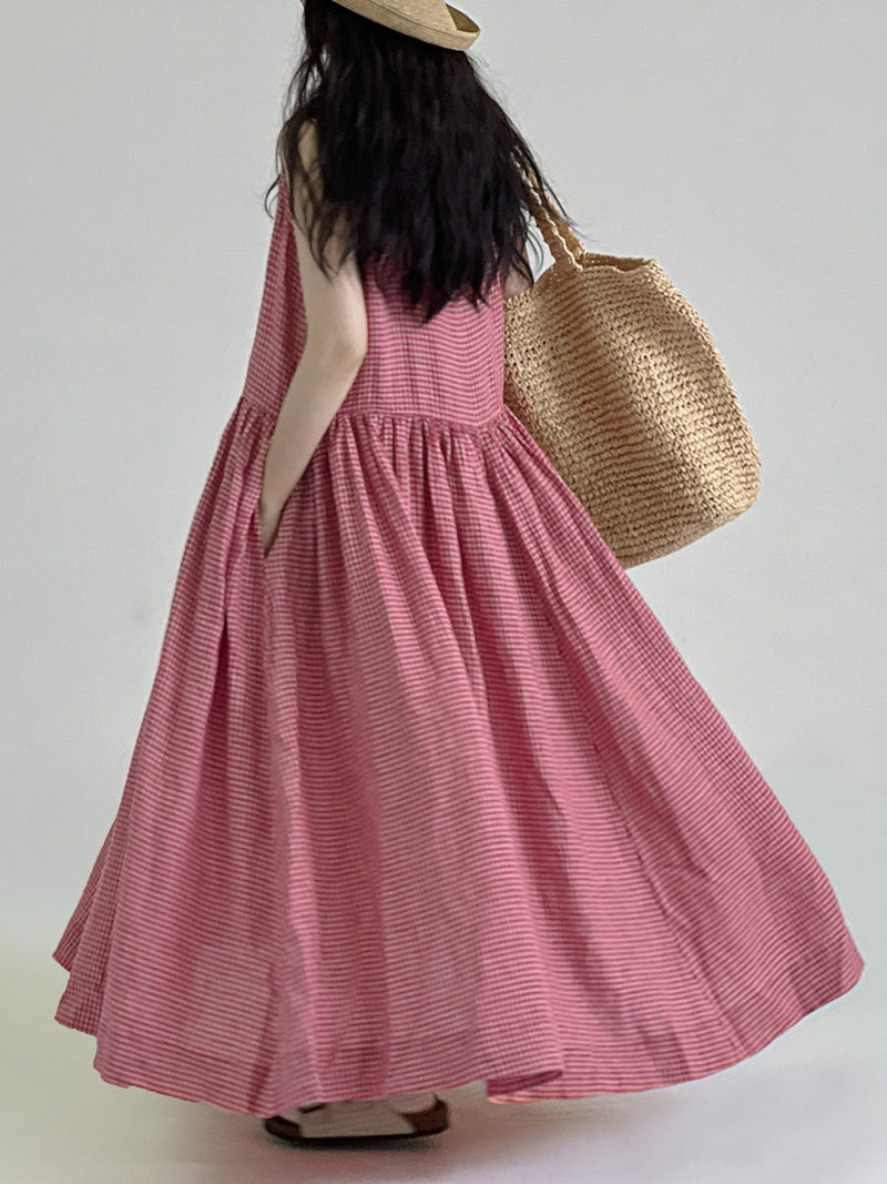 Summer Plaid Loose Vest Dress