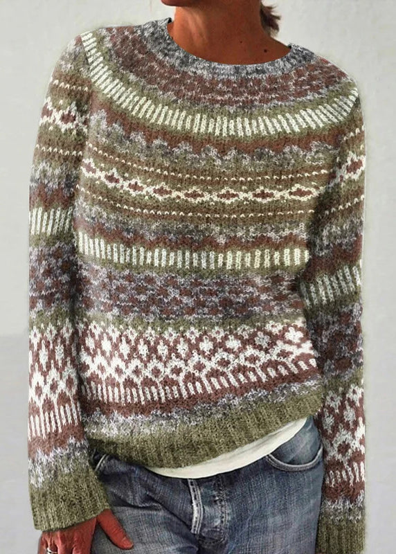 Italian Light Purple O Neck Print Knit Sweaters Fall