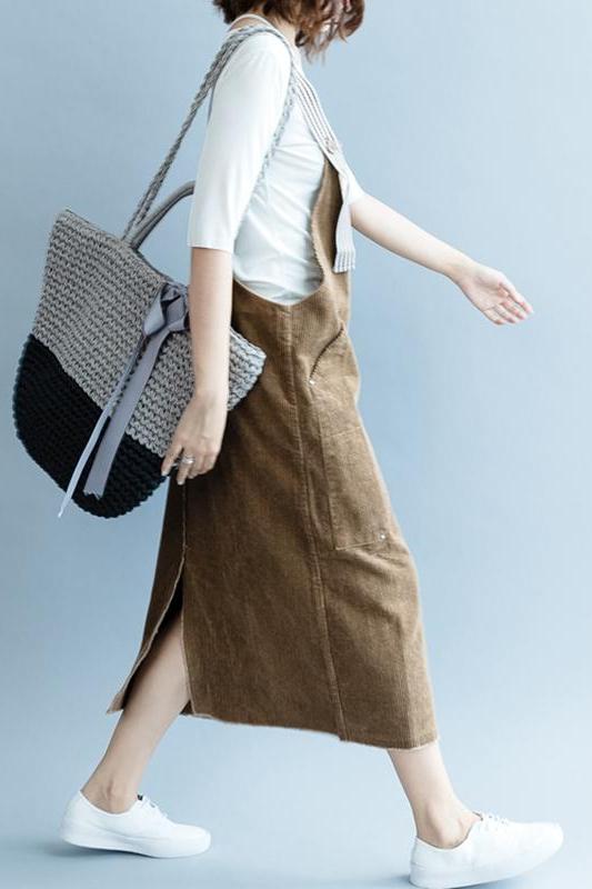 Coffee Corduroy Dresses Autumn Outfits