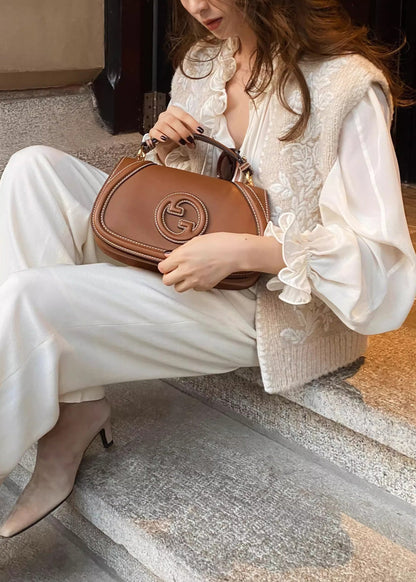 Art Beige Embroidered Ruffled Knit Two Piece Set Clothing Spring