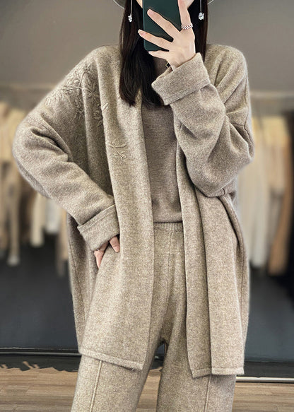 Camel Embroideried Patchwork Cozy Cashmere Cardigan Fall