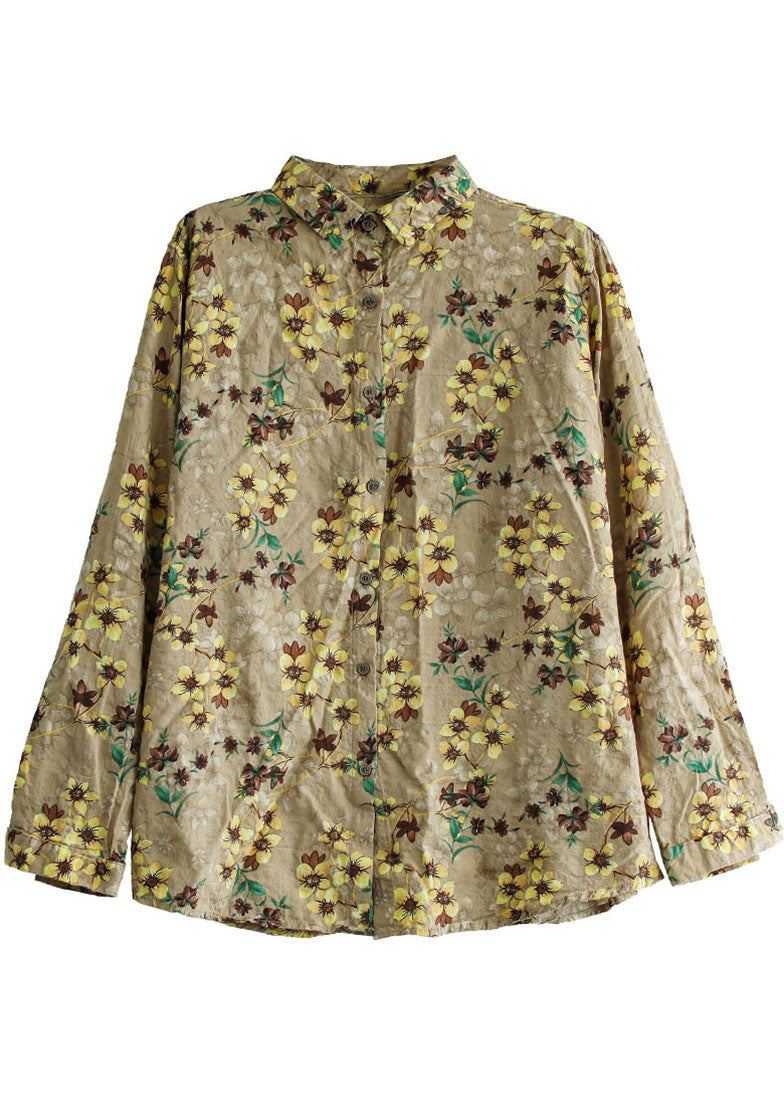 Boutique Yellow Peterpan Collar Button Print Fall Top Long Sleeve