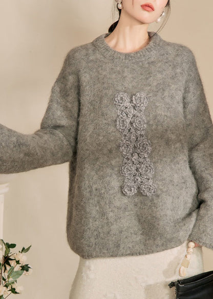 Yellow O-neck Thick Cotton Knit Sweater Winter