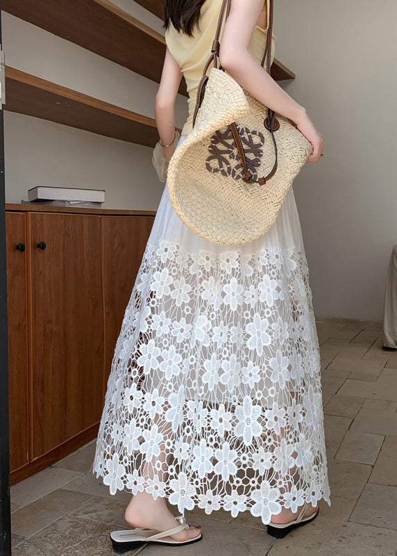 White Embroidered Patchwork Lace Beach Skirts Summer