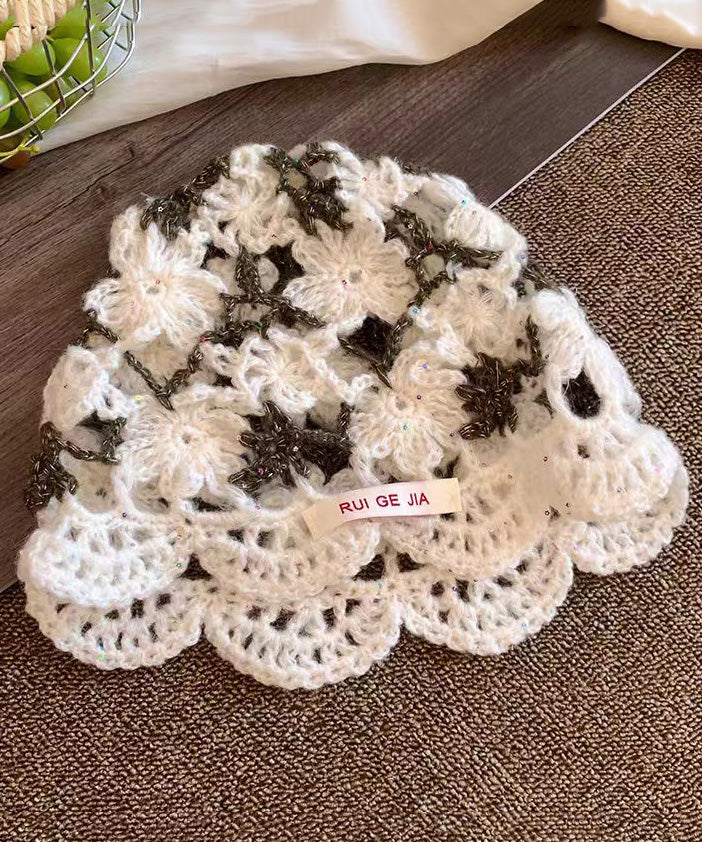 Pink Flower Hollow Thin Knitted Boonie Hat