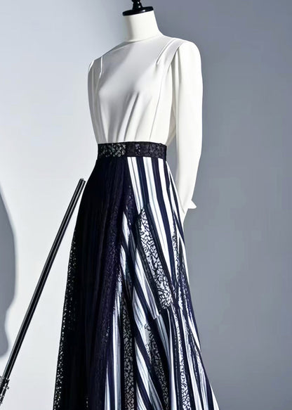 Original Design Striped Asymmetrical Patchwork Lace Skirt Summer