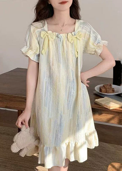 Striped Square Collar Bow Pajamas Dresses Summer