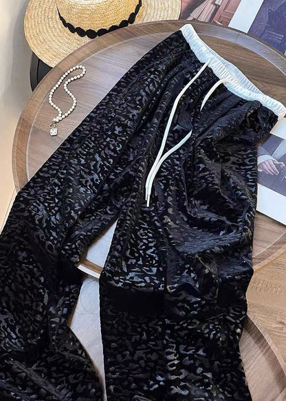 Black Pockets Tie Waist Wide Leg Pants Fall