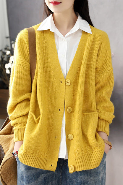 Fall Color Sweater Loose V-neck Sweater Coat
