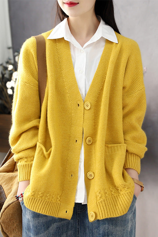 Fall Color Sweater Loose V-neck Sweater Coat