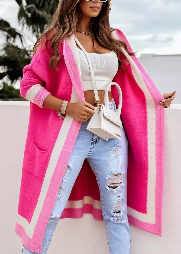 Unique Rose Hooded Pockets Knit Cardigans Fall