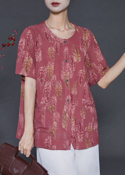 Brick Red Oversized Print Silk Shirt Summer