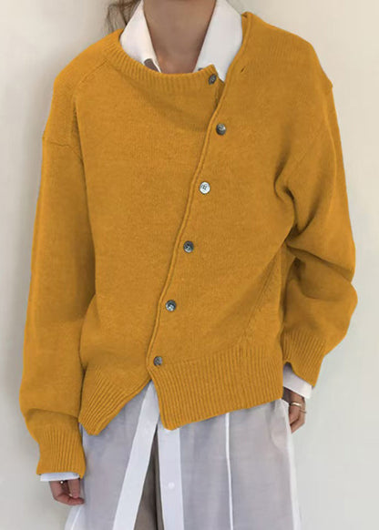Loose Green Asymmetrical Button Knit Coat Spring