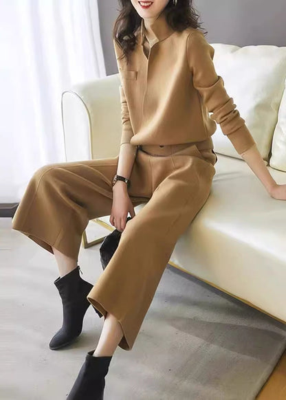 Camel Top and Skirts Knit 2 Piece Outfit Fall