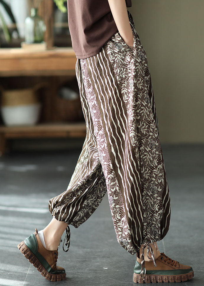Chocolate High Waist Print Linen Harem Pants Summer