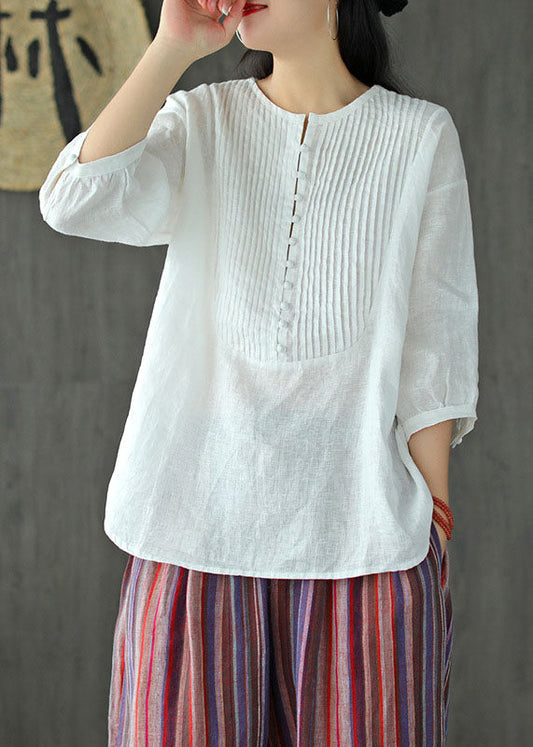 White O-neck Color Linen Tank Tops Bracelet Sleeve