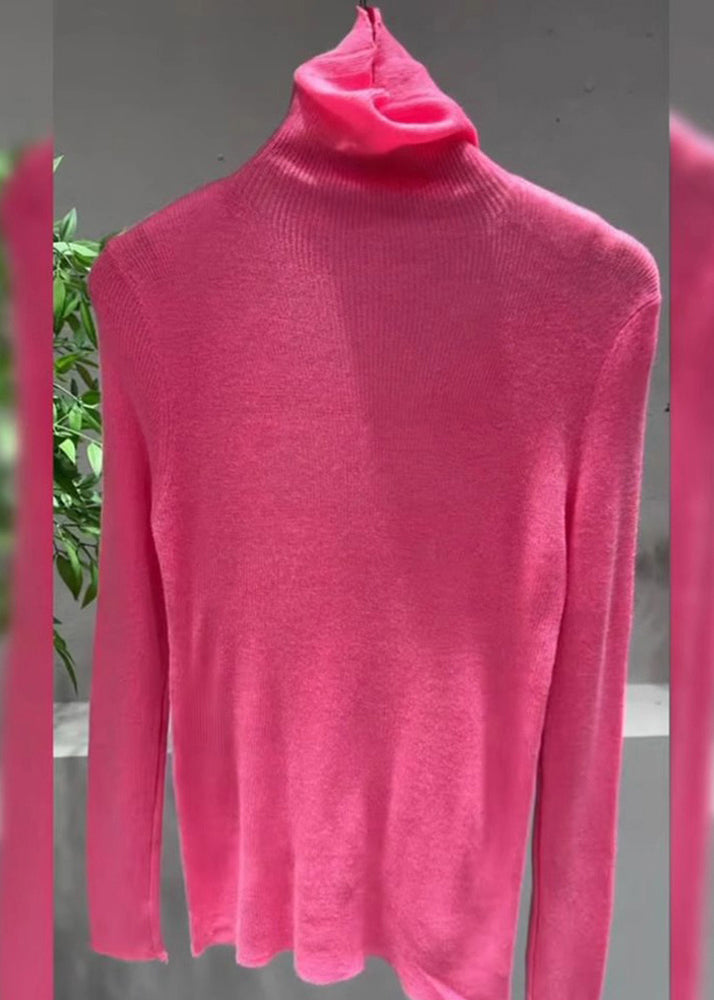 Pink Turtleneck Cotton Knit Sweater Tops Spring
