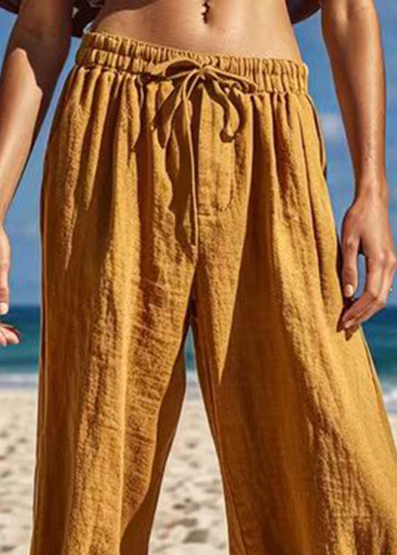 Handmade Earth Yellow Elastic Waist Crop Pants Summer