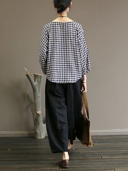 Summer Plaid Loose Pullover Cotton Shirt