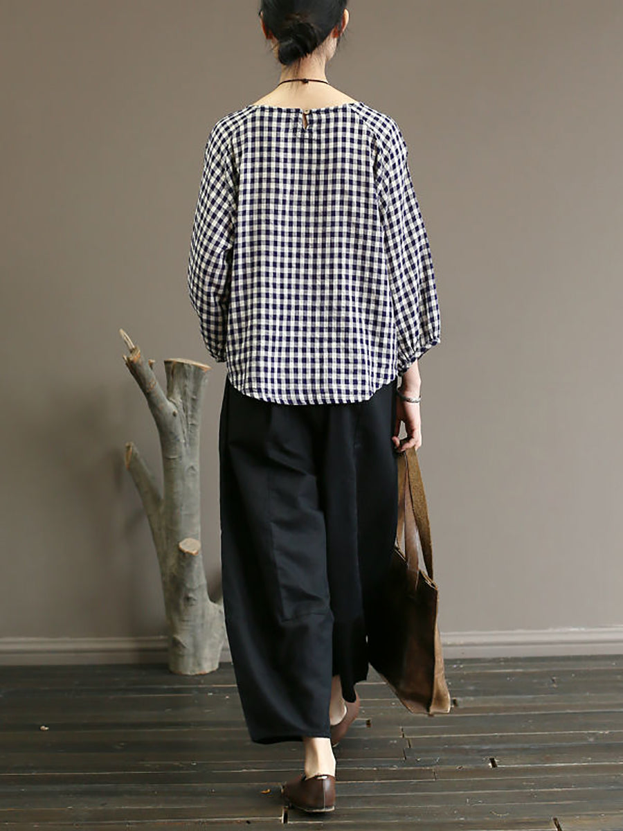 Summer Plaid Loose Pullover Cotton Shirt
