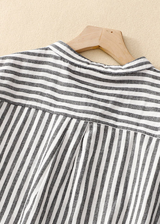 Stand Collar Plaid Button Cotton Shirts Summer