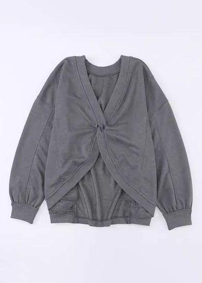 Loose Grey Slash Neck Cotton Sweatshirts Top Fall