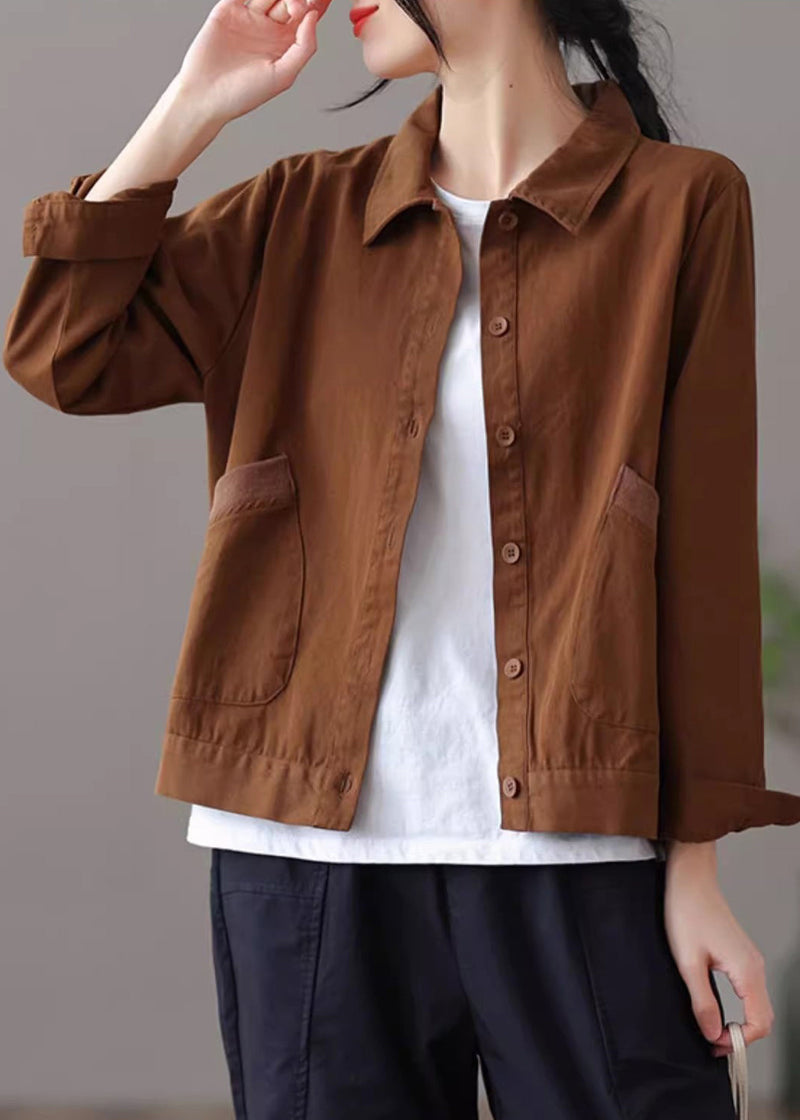 Khaki Oversized Pockets Cotton Top Spring