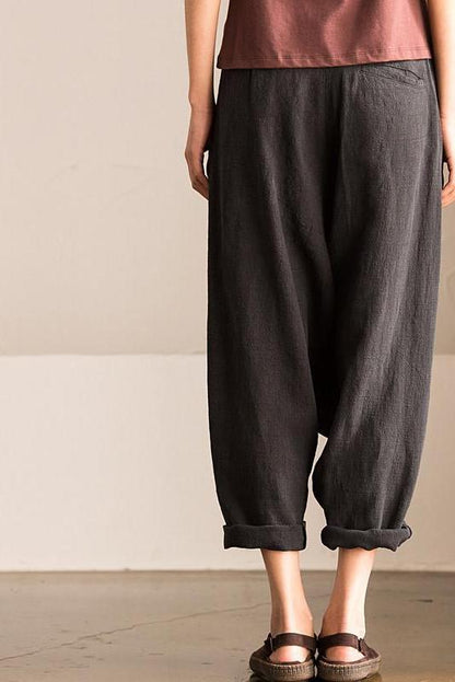 Gray Art Causal Cotton Linen Trousers Outfits