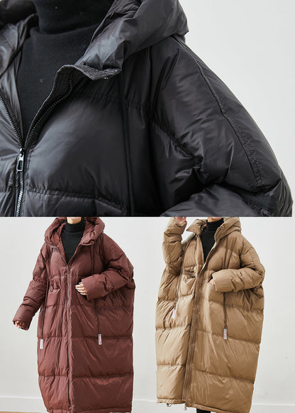 French Black Oversized Drawstring Duck Down Jacket in Winter