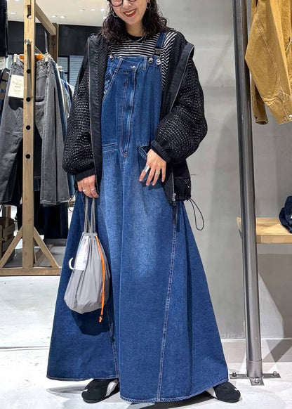Modern Denim Blue Oversized Pockets Cami Dress Summer
