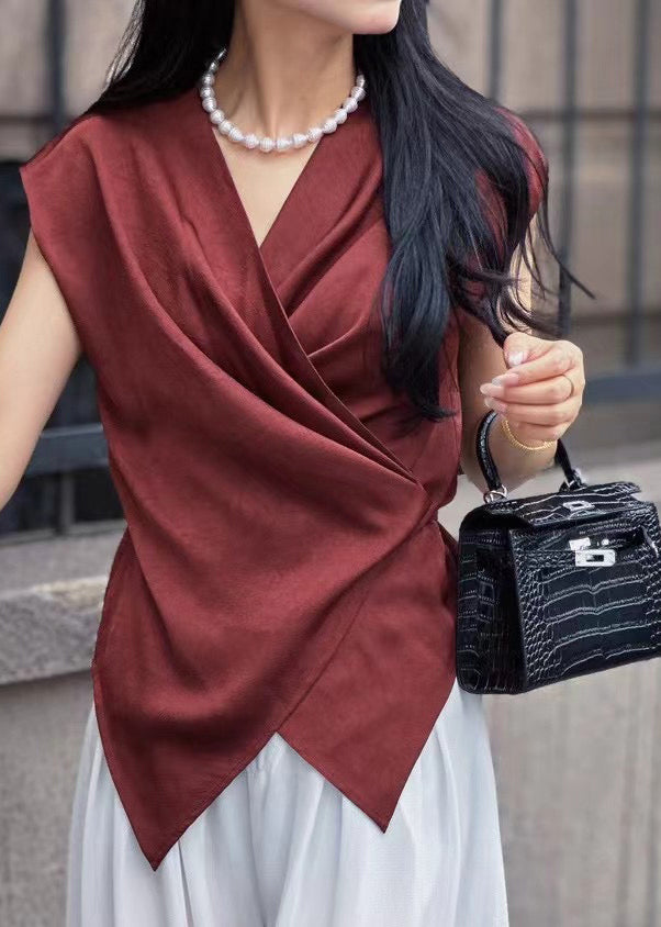 Black V Neck Tie Waist Top Summer