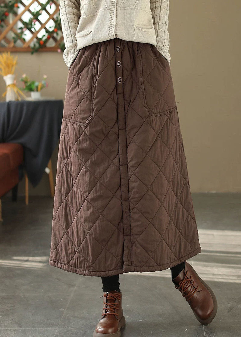 Coffee Pockets Elastic Waist Fine Cotton Filled Skirt Winter