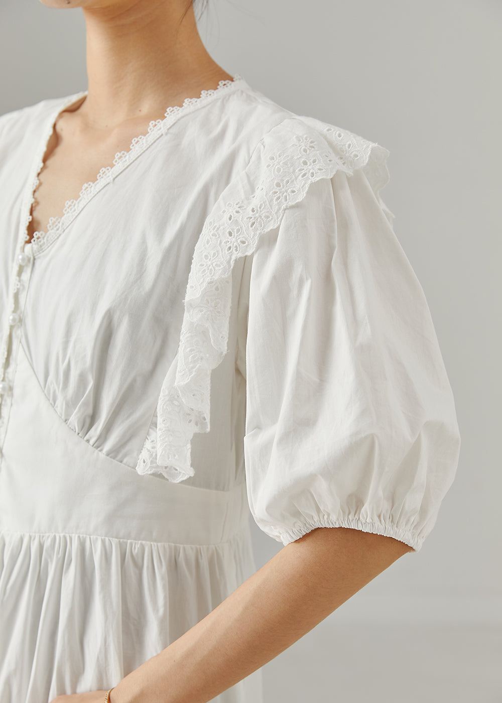 White V Neck Patchwork Cotton Party Dress Summer
