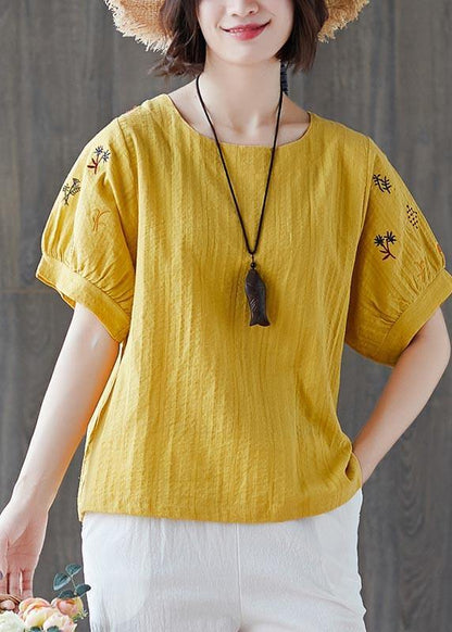 Navy Embroidered Cotton Linen T Shirts Summer