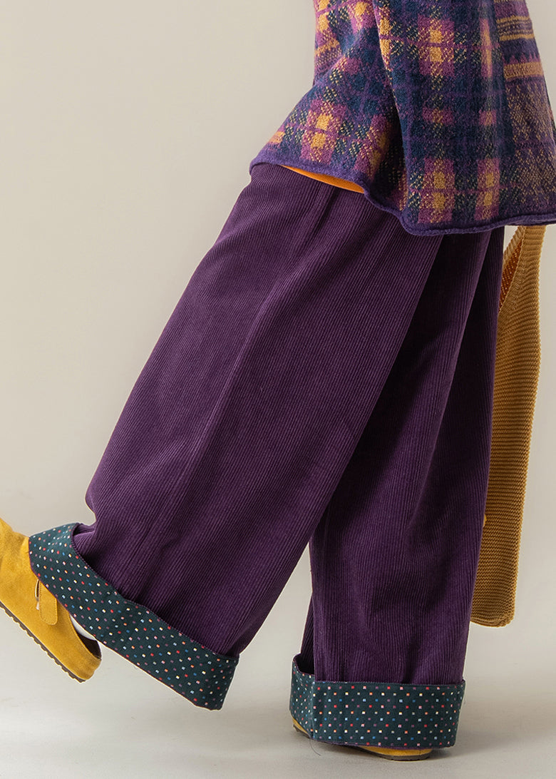 Purple Dot Elastic Waist Wide Leg Pants Fall