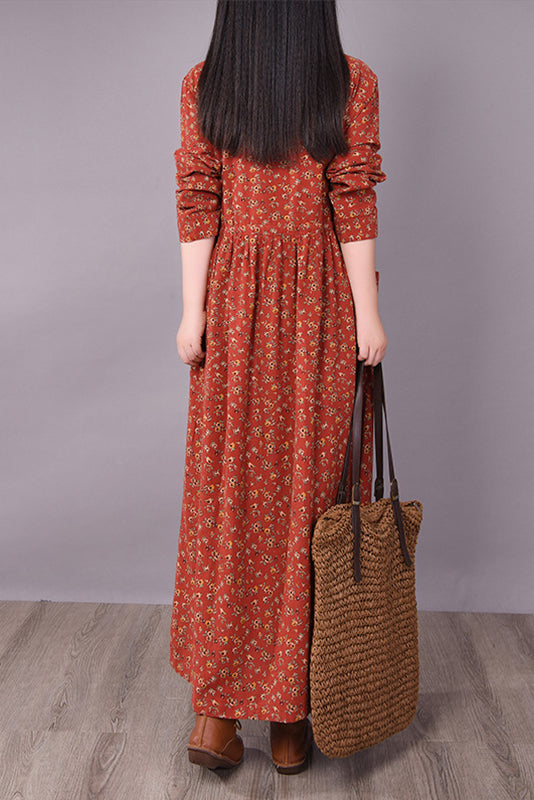 Fall Retro Disc Buckle Dress Waist Dress