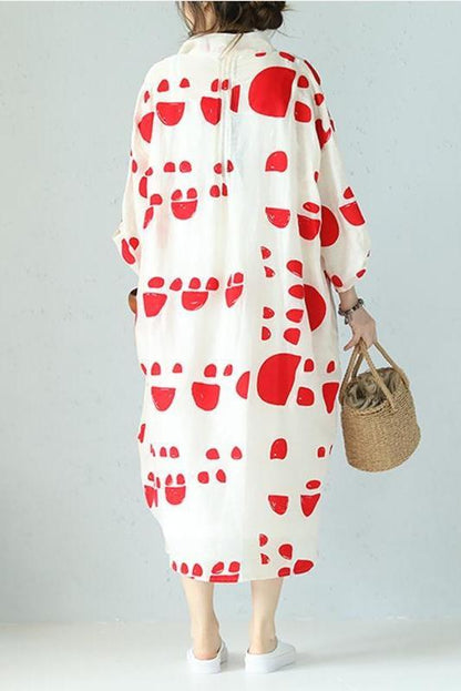 Loose Summer Red Dot Black Chiffon Long Dresses Outfits