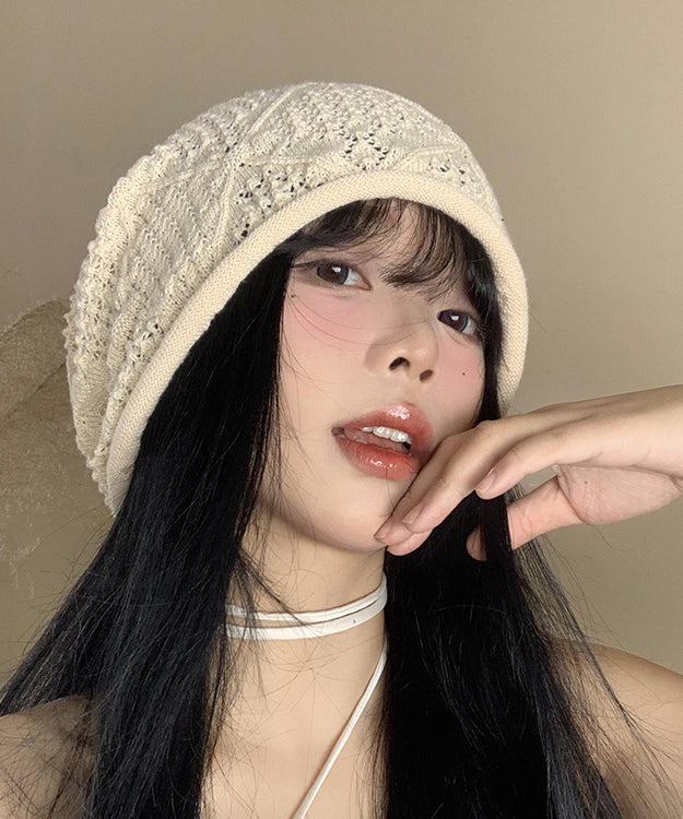 Diy Versatile Beige Hollow Out Thin Knit Bonnie Hat