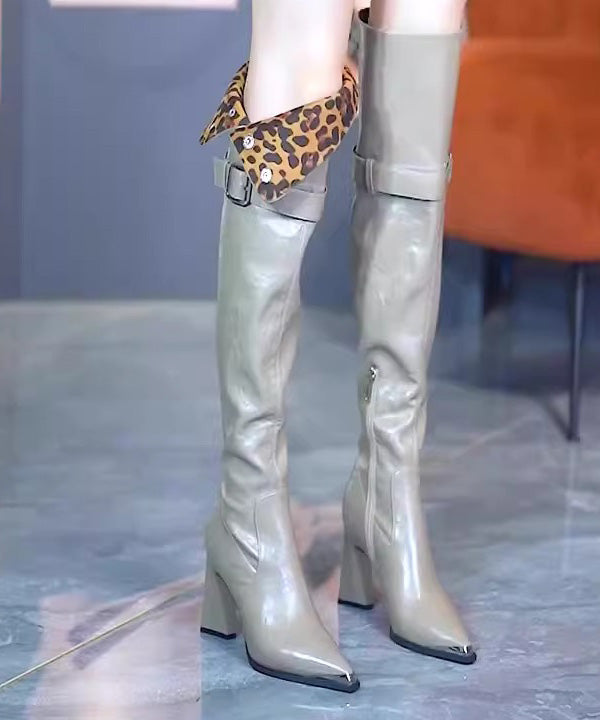 Yellow Chunky Heel Faux Leather Splicing Boots