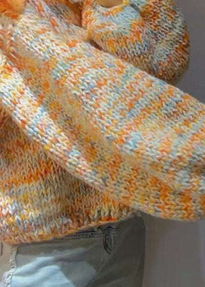 Original Design Orange Knit Short Sweater Fall