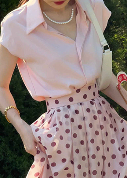 Stylish White Peter Pan Collar Silk Cotton Shirt Short Sleeve