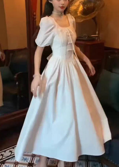 White Ruffled Cotton Long Dress Summer