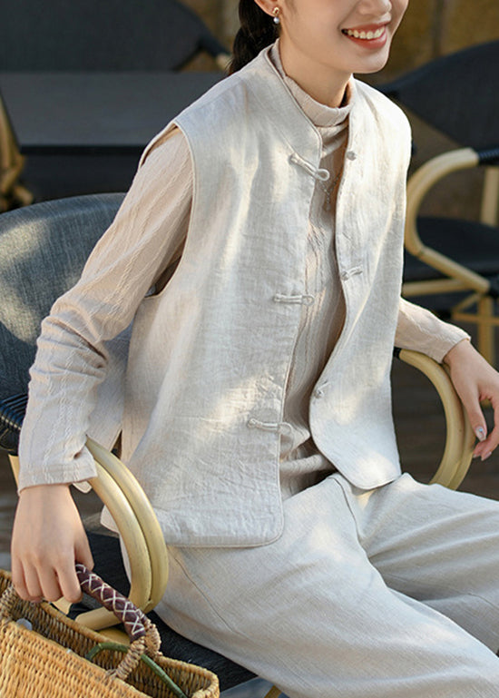 Chinese Style Stand Collar Oriental Button Linen Vest Sleeveless