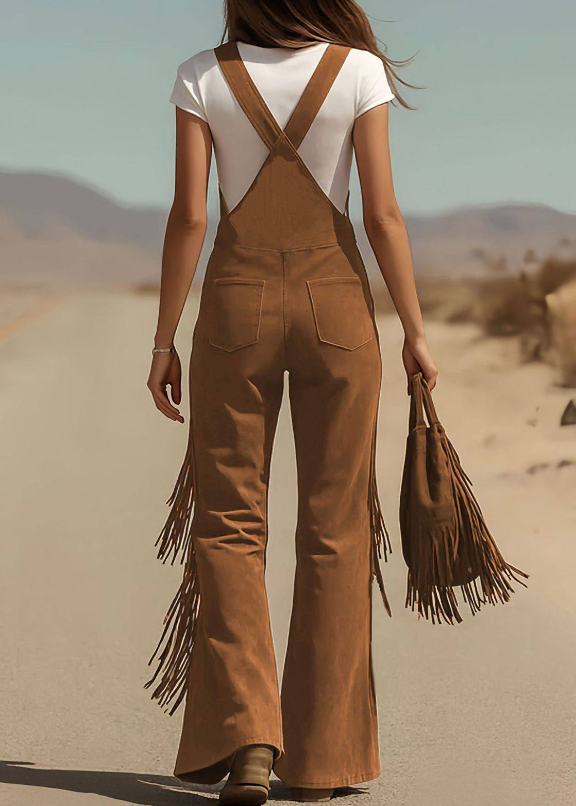 Caramel Pockets Faux Suede Jumpsuit Summer