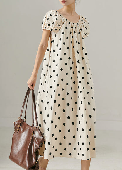 Apricot Oversized Dot Print Cotton Long Dress Summer